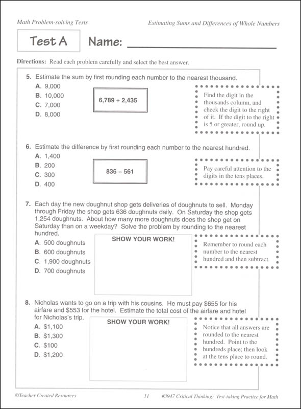 critical thinking sample test with answers