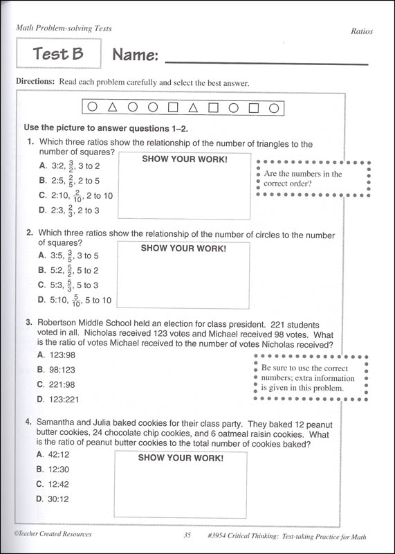 Critical Thinking: Test-Taking Practice for Math Grade 6 | Teacher