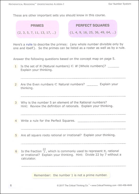 understanding algebra 1 critical thinking