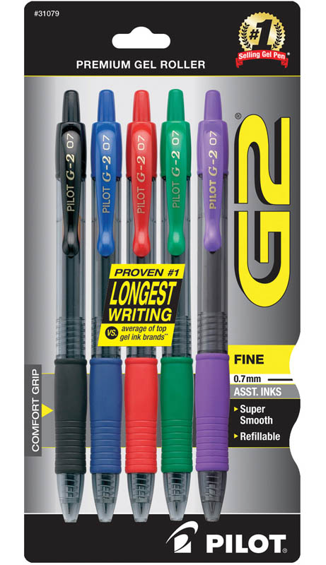 Pilot g2 retractable Gel Ink rolling ball multicolored five-pack (072838310798)