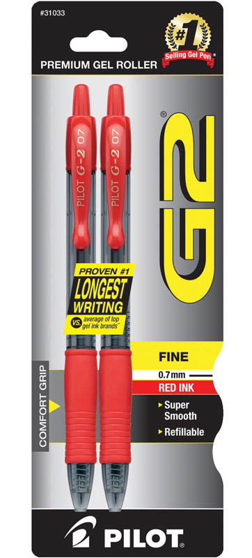 Pilot g2 premium Gel roller Fine 0.7mm Red Ink - 2 ct (072838310330)