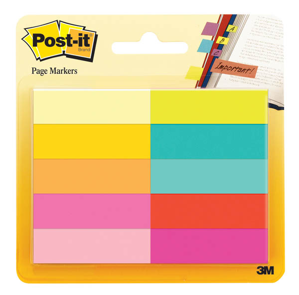 Post-It Page Markers (1/2" x 1 3/4") Assorted Bright Colors -10pads/package