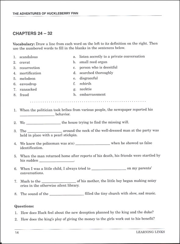 Adventures of Huckleberry Finn Novel-Ties Study Guide | Learning Links ...