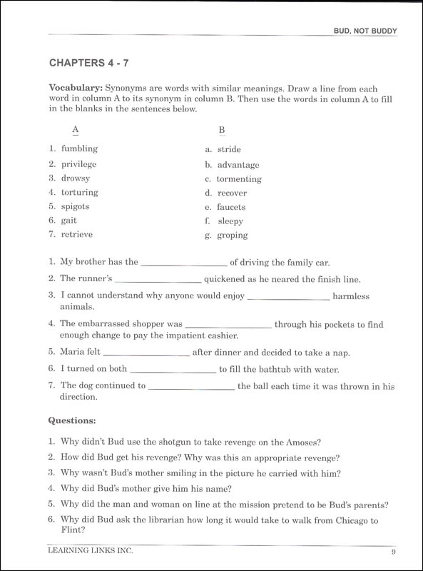 Bud, Not Buddy Novel-Ties Study Guide | Learning Links | 9780767509855