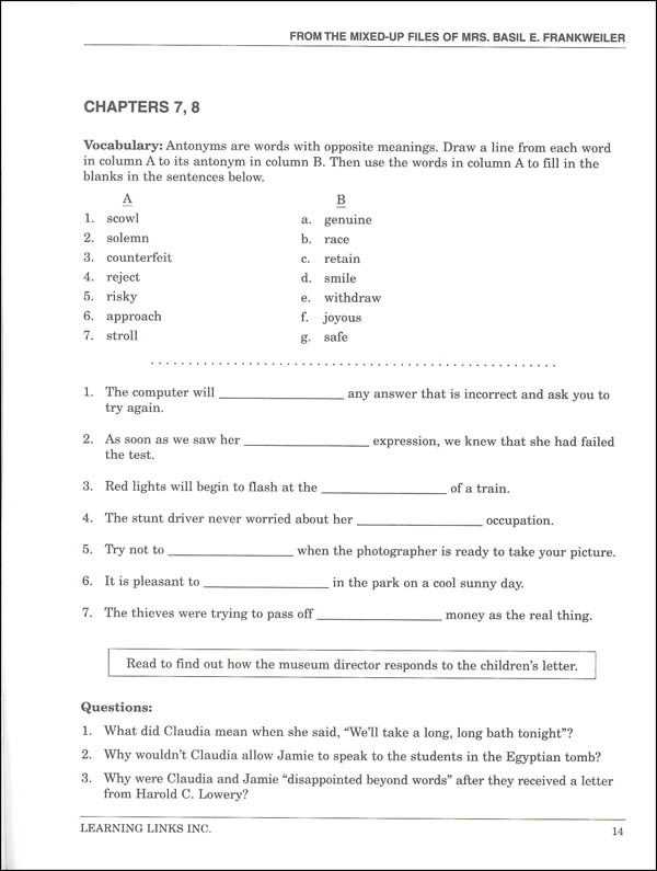 From the Mixedup Files of Mrs. Basil E. Frankweiler NovelTies Study