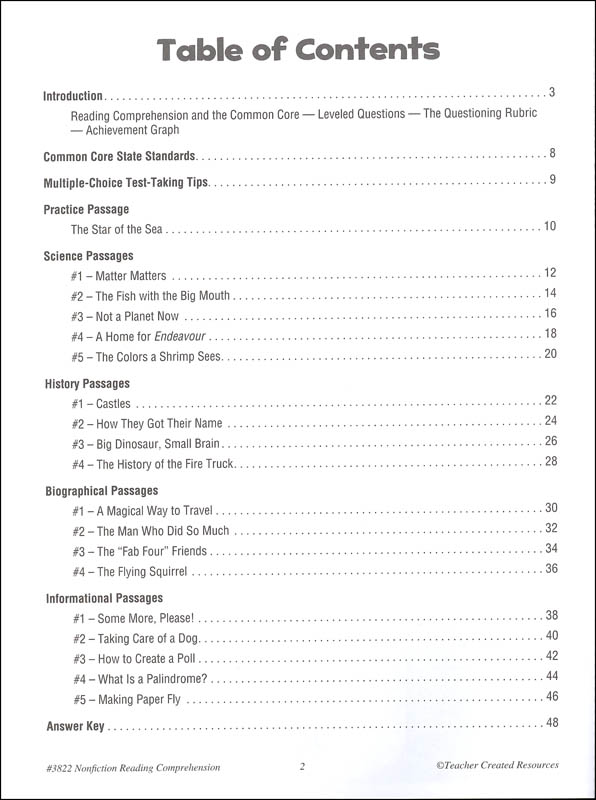 Nonfiction Reading Comprehension for the Common Core Grade 2 | Teacher