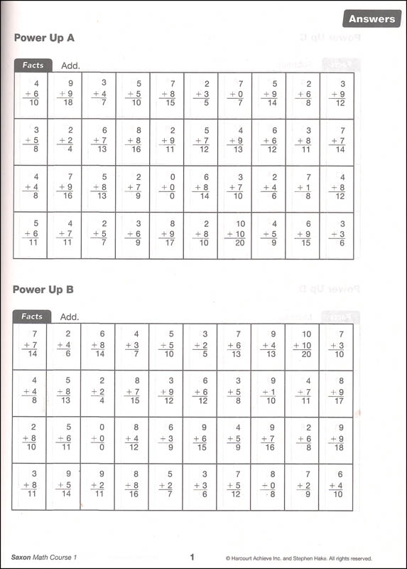 Saxon Math Course 1 Solutions Manual Saxon Publishers 9781591418177