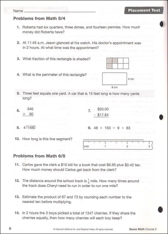 Saxon Math Course 2 Assessments Saxon Publishers 9781591418627