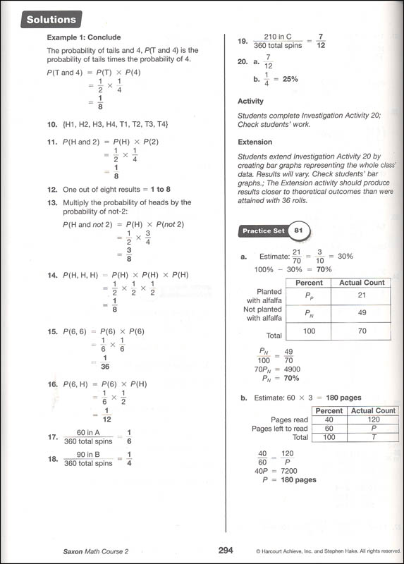 Saxon Math Course 2 Solutions Manual Saxon Publishers 9781591418689