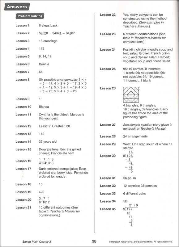 Saxon Math Course 3 Solutions Manual Saxon Publishers 9781591419167