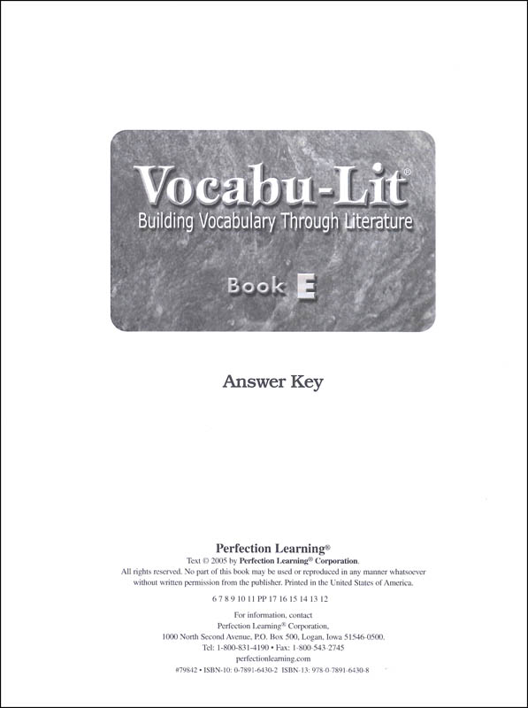 Vocabu-Lit E Test Answer Key