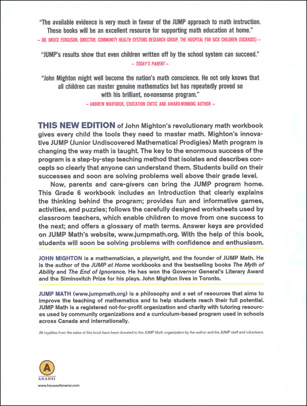 jump at home grade 6 worksheets for the jump math program house of anansi press 9780887849794