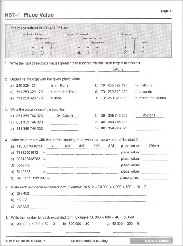 jump at home grade 7 worksheets for the jump math program house of anansi press 9780887849657