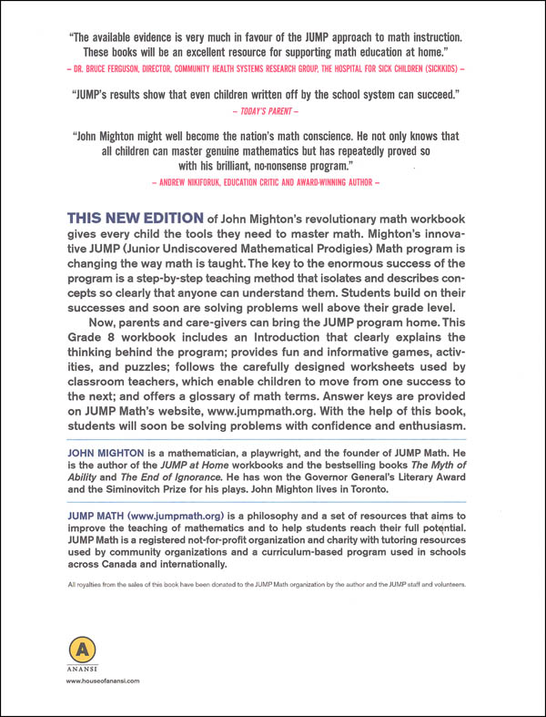 jump at home grade 8 worksheets for the jump math program house of anansi press 9780887849664