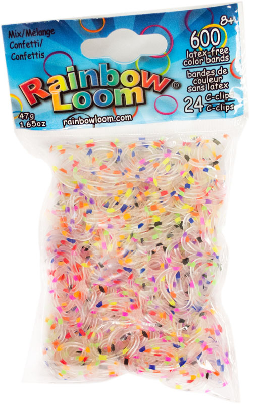 Confetti Jelly Bands Authentic Rainbow Loom Refill-600 bands & 24 c-clips 