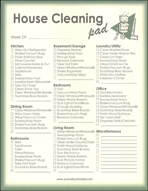 House Cleaning Pad Write it Down Jumbo 50page Notepad Journals