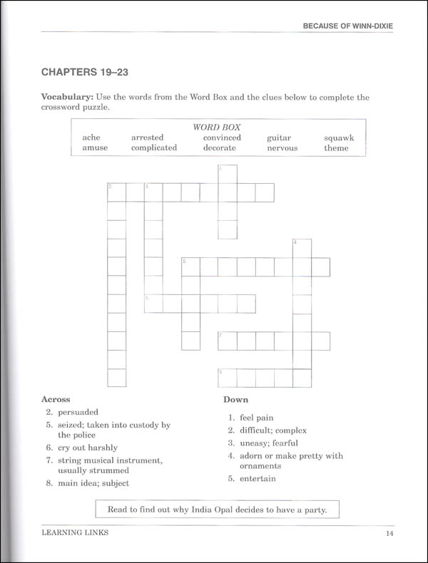 Because of Winn-Dixie Novel-Ties Study Guide | Learning Links ...