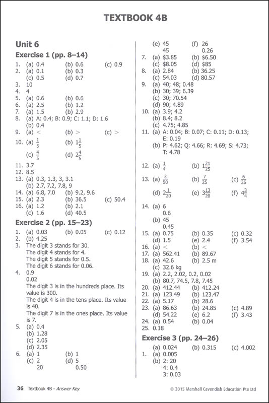 Primary Mathematics Common Core Edition Answer Key Booklet 4A5B