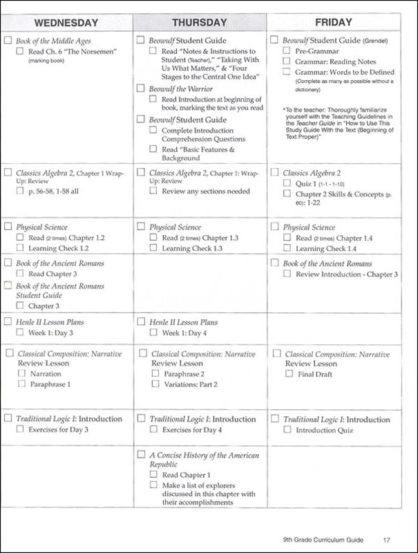 Ninth Grade Curriculum Manual Lesson Plans for One Year | Memoria Press ...