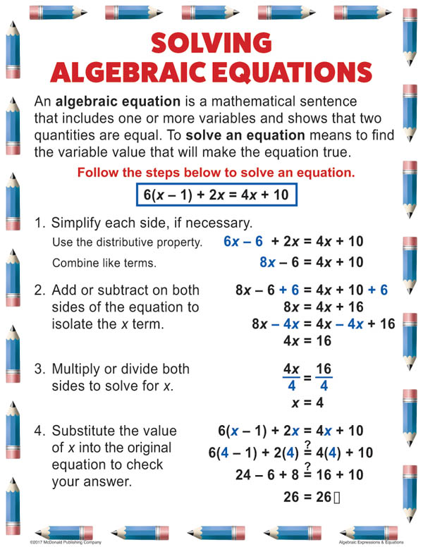 Algebraic Expressions & Equations Teaching Poster Set | McDonald