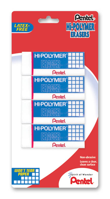 Hi-Polymer Block Eraser, Large, White, 4 pack