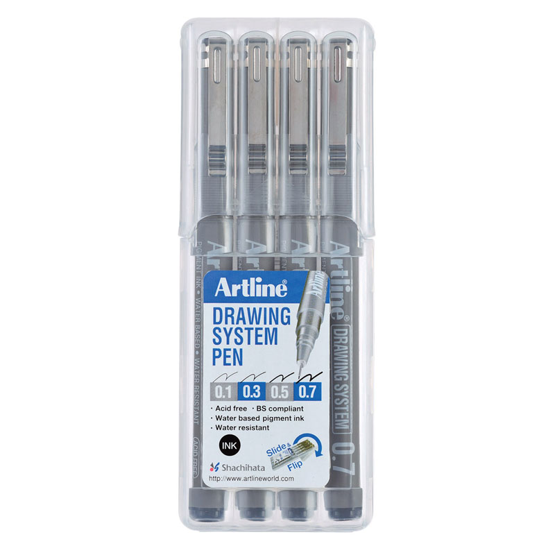 Drawing System Pens Black 4 Pack 0 1 0 3 0 5 0 7mm Artline