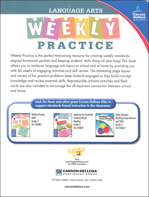 Language Arts Weekly Practice: Grade 3 | Carson-Dellosa | 9781483827919