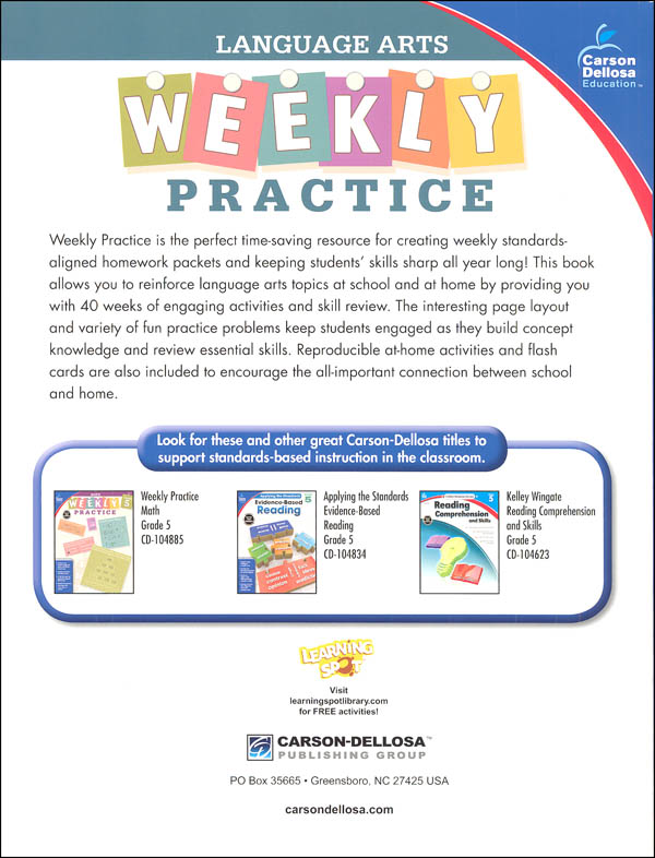 Language Arts Weekly Practice: Grade 5 | Carson-Dellosa | 9781483827933