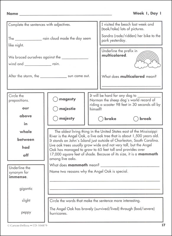 Language English Arts 5th Grade Worksheet