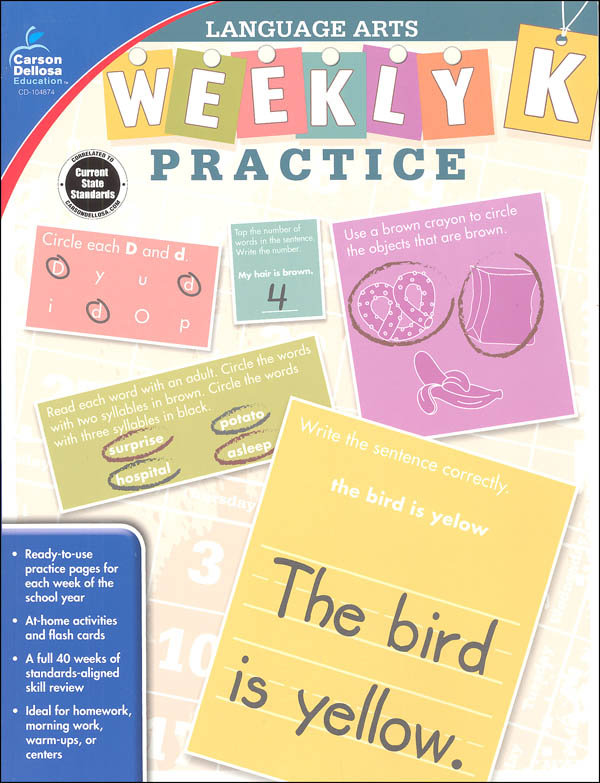 Language Arts Weekly Practice: Kindergarten | Carson-Dellosa