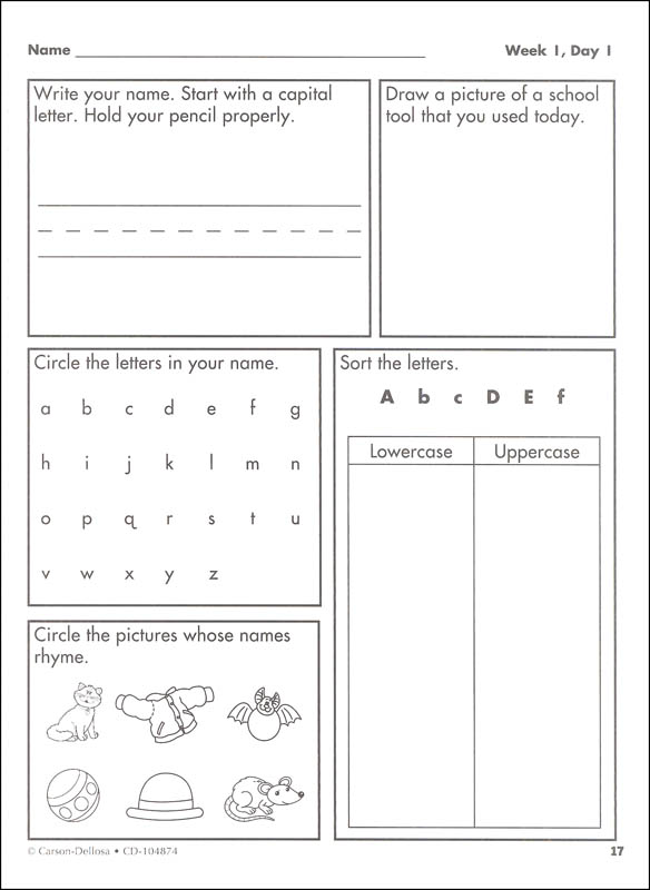 Language Arts Weekly Practice: Kindergarten | Carson-Dellosa