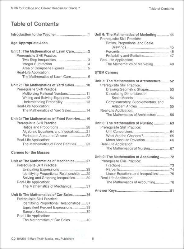 Math for College and Career Readiness Grade 7 Mark Twain Media
