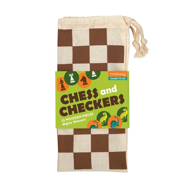 Chess and Checkers Wooden Mighty Dinosaurs in Cloth Bag