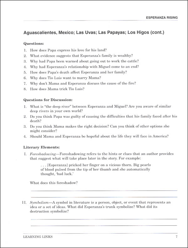 Esperanza Rising Novel Ties Study Guide Learning Links 9780767516075