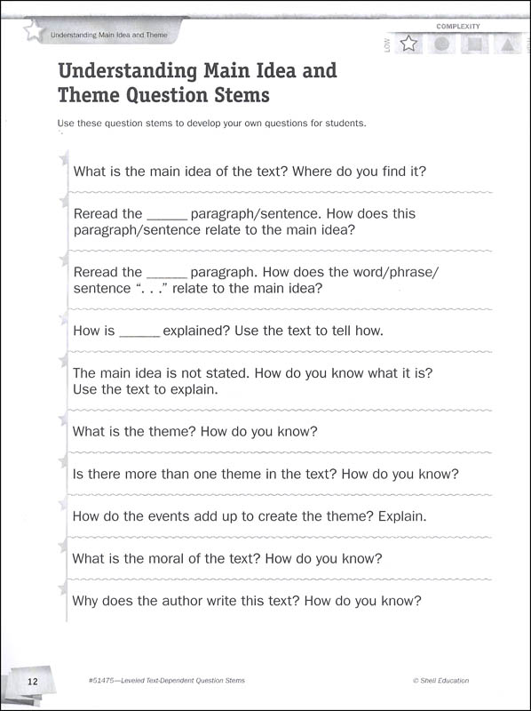 Leveled TextDependent Question Stems Language Arts Shell Education