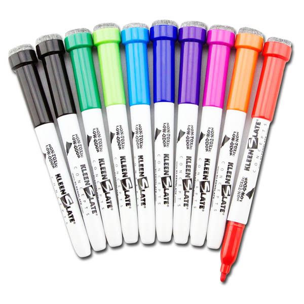 Small Dry Erase Markers with Erasers Set of 10 Assorted Colors Kleen