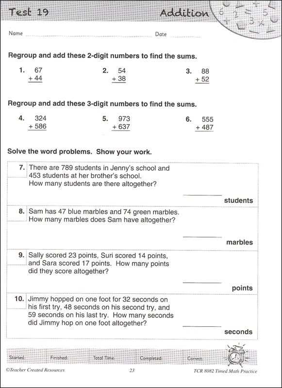 Minutes to mastery timed math practice grade 3 teacher created resources 9781420680829