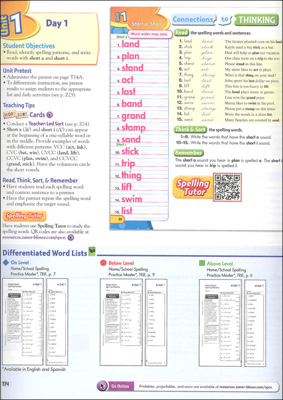 ZanerBloser Spelling Connections Grade 3 Homeschool Bundle (2016 edition) ZanerBloser