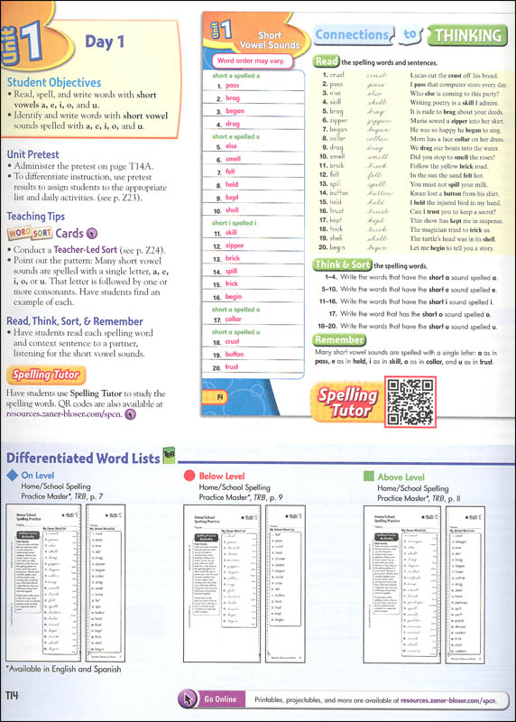 ZanerBloser Spelling Connections Grade 4 Homeschool Bundle (2016