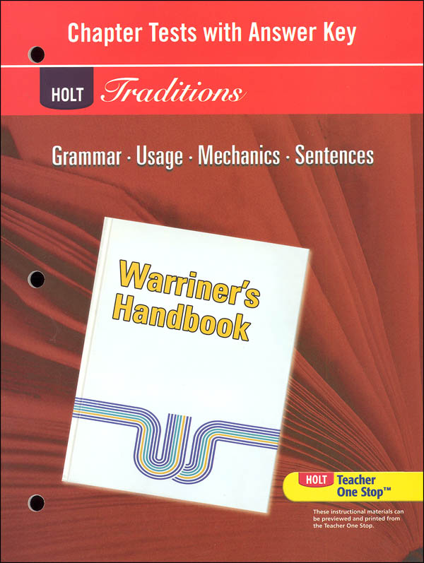 Holt Traditions Warriner's Handbook Chapter Tests With Answer Key Grade 8 Second Course