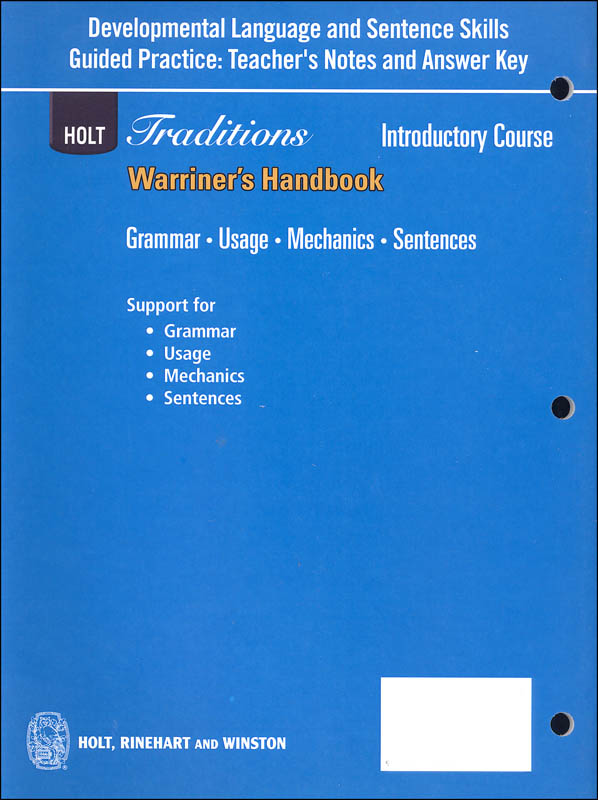 Holt Traditions Warriner's Handbook Developmental Language and Sentence ...