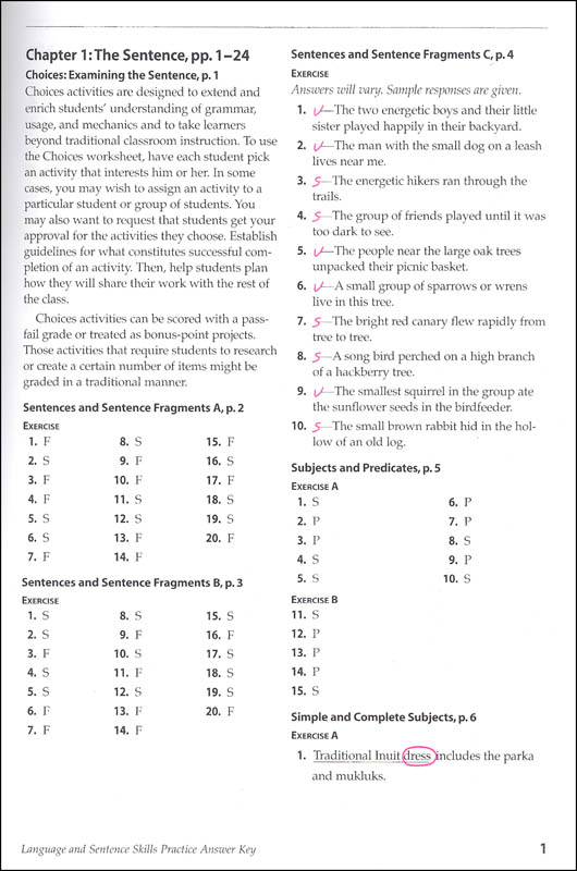 Holt Traditions Warriner's Handbook Language and Sentence Skills Practice Answer Key Second
