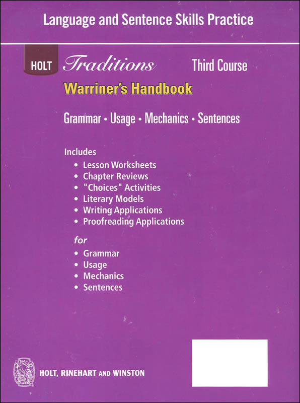Holt Traditions Warriner's Handbook Language and Sentence Skills ...