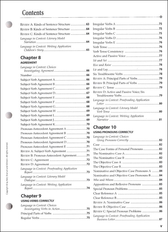 Holt Traditions Warriner's Handbook Language and Sentence Skills Answer Key First Course Grade 7