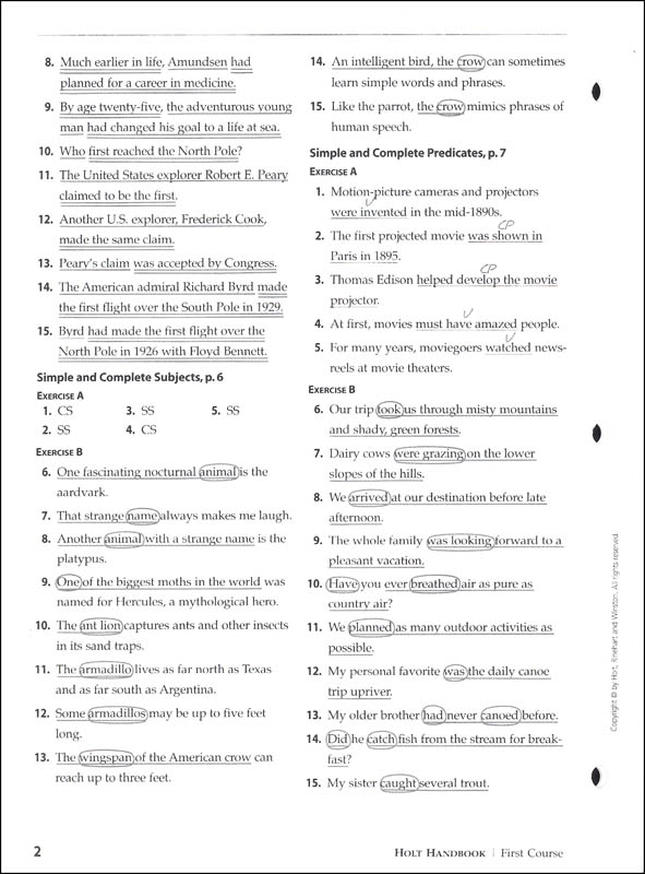 Holt Traditions Warriner s Handbook Language And Sentence Skills Answer Key First Course Grade 7