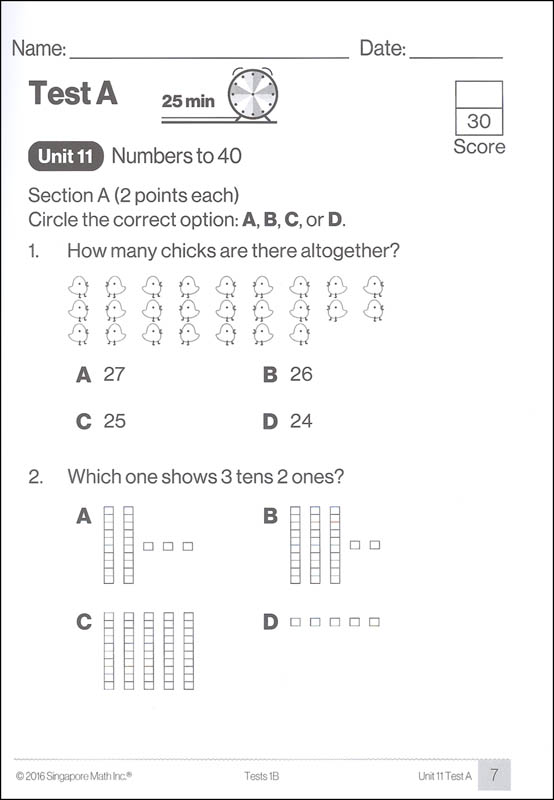 Singapore Math Common Core Tests 1B | SingaporeMath.com | 9781932906493