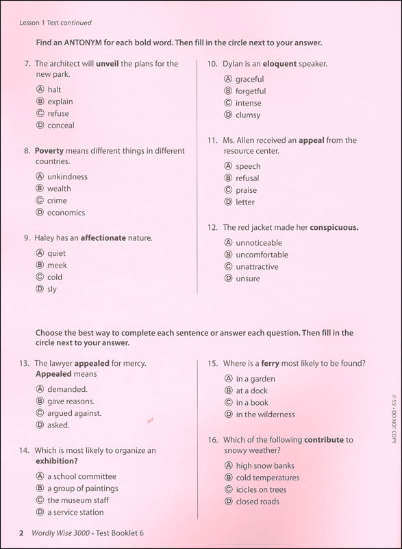 6Th Grade Wordly Wise Lesson 9 Book 6 Answer Key / Wordly Wise Book 9