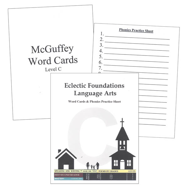 Eclectic Foundations Language Arts Level C Word Cards and Phonics Practice Sheets