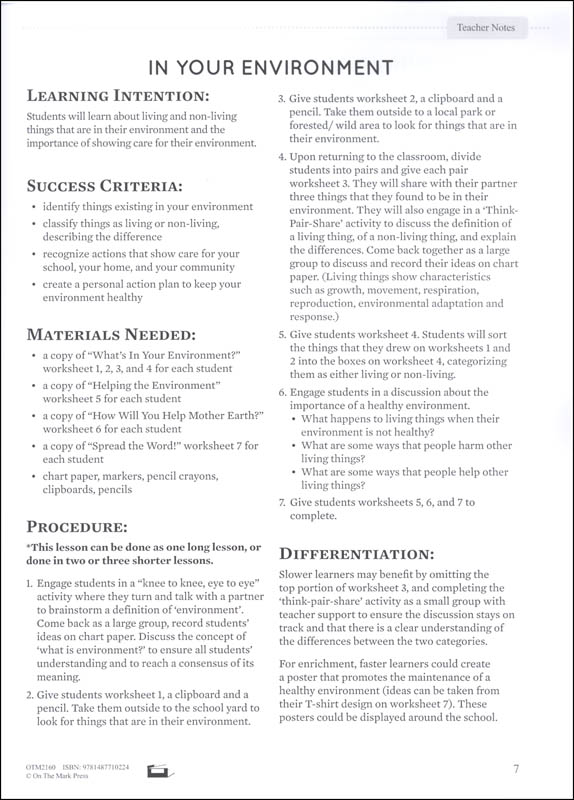 Life Science - Grade 1 | On the Mark Press | 9781487710224