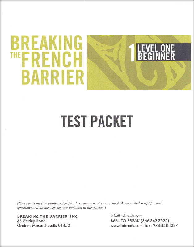 Breaking the French Barrier - Level 1 (Beginning) Teacher Test Packet (print)